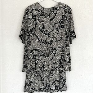 100% Silk Womens Boho 16W 2 Piece Top with Midi Skirt Black White Tan Paisley